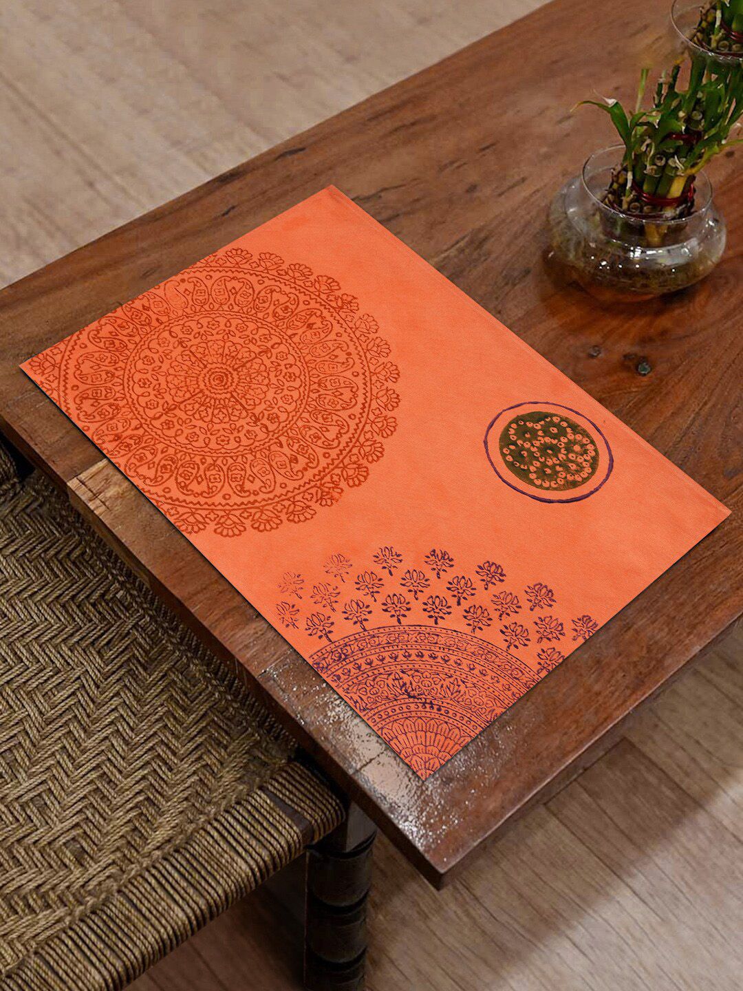 EK BY EKTA KAPOOR Set of 2 Orange Printed Cotton Table Placemats Price in India