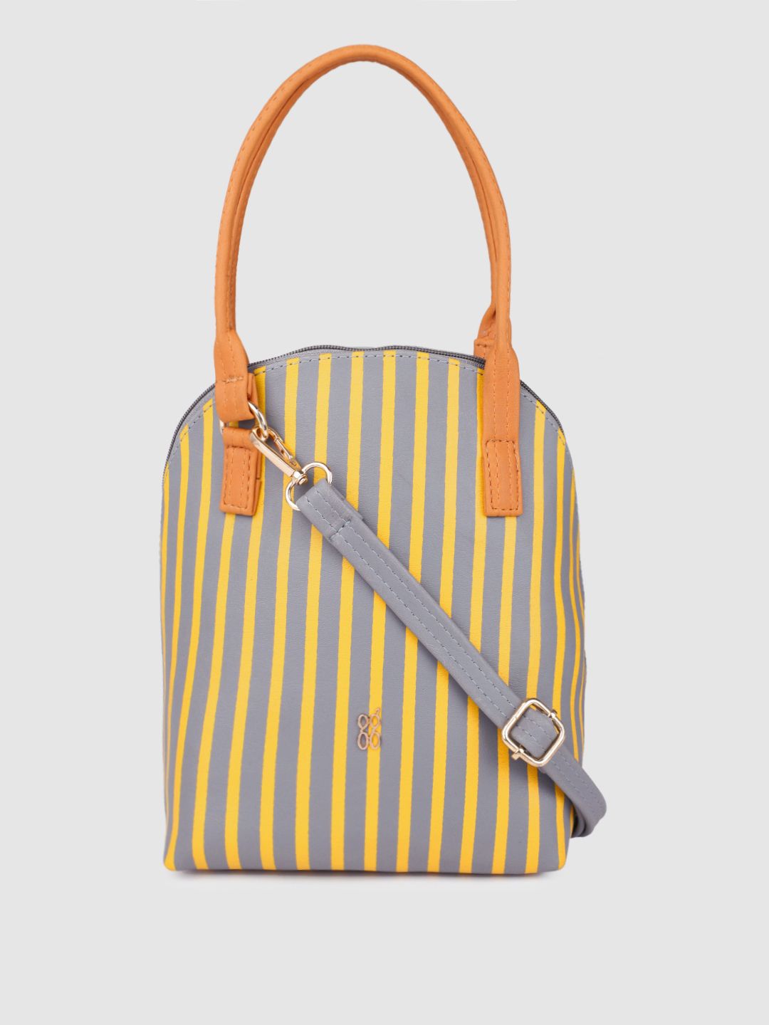 Baggit Ice Blue & Yellow Striped Regular Structured Handheld Bag Price in India