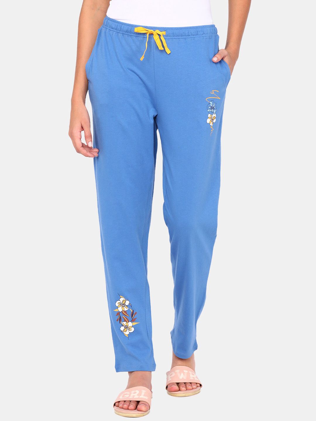 Zivame Women Blue Printed Mid Rise Cotton Lounge Pants Price in India