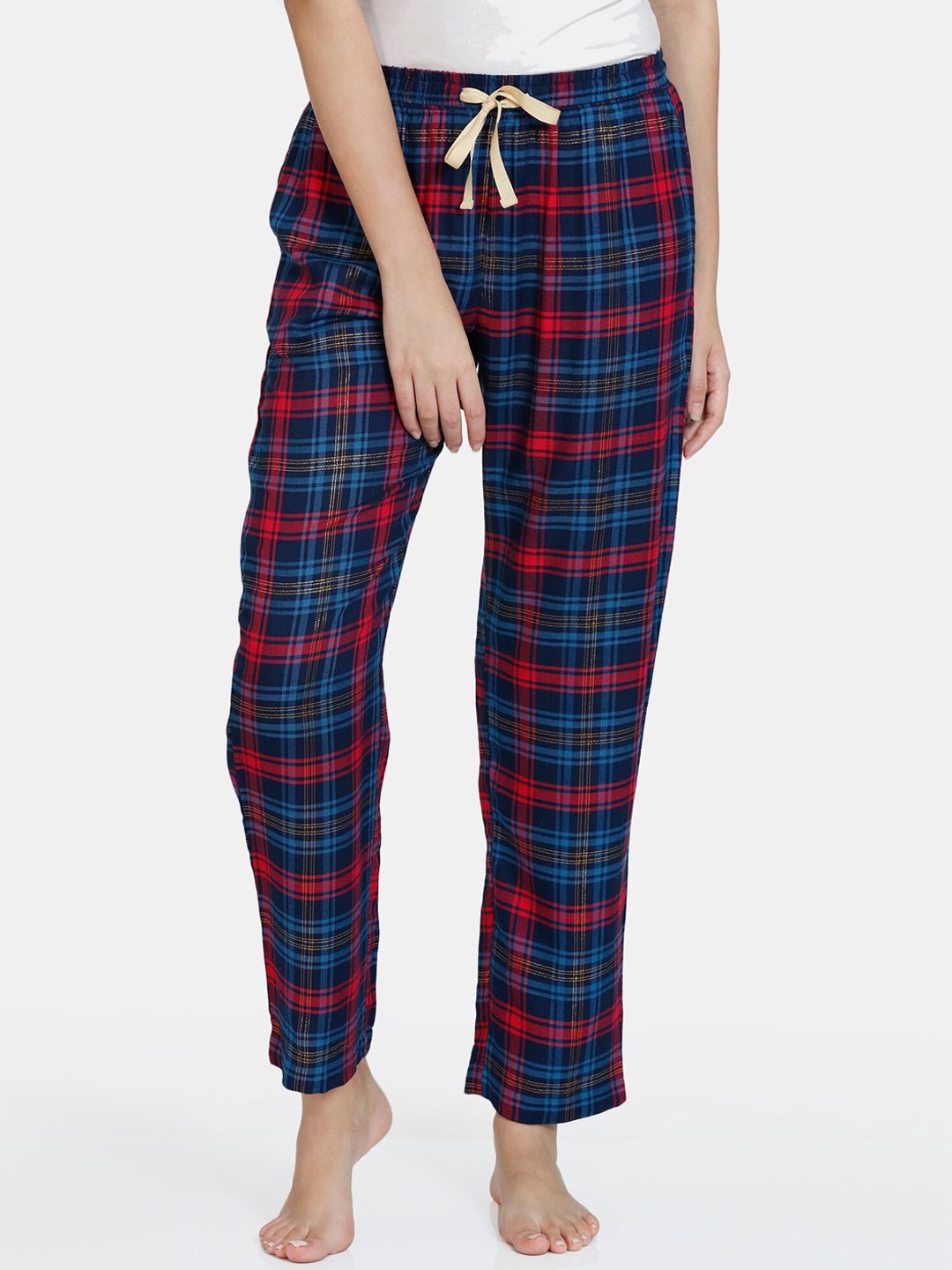 Zivame Women Navy Blue & Red Checked Lounge Pants Price in India