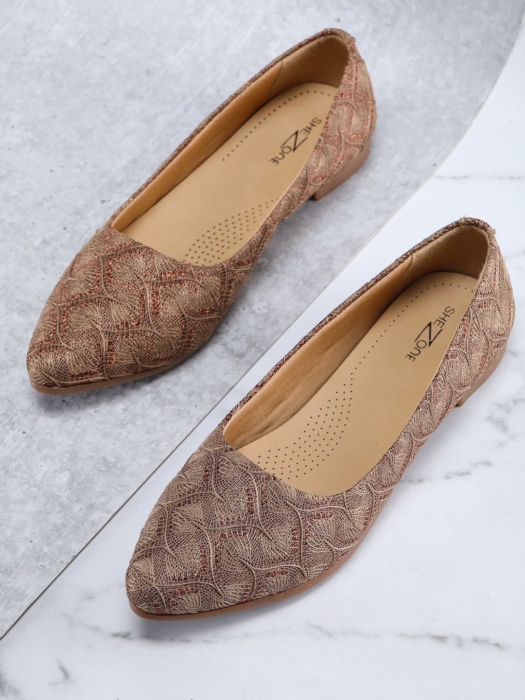 Shezone Women Beige Self Design Ballerinas Flats Price in India