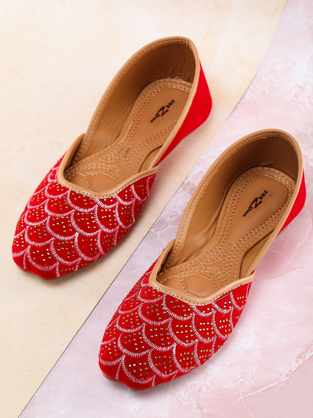 Shezone Women Red Printed Ballerinas Flats Price in India