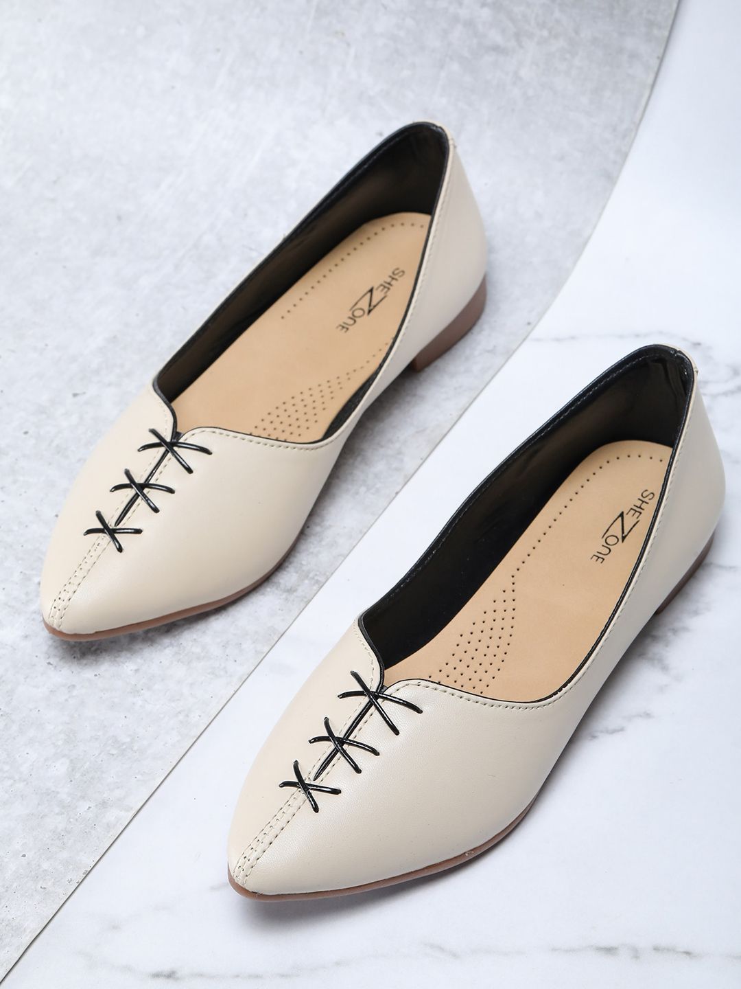 Shezone Women Cream-Coloured Ballerinas Flats Price in India