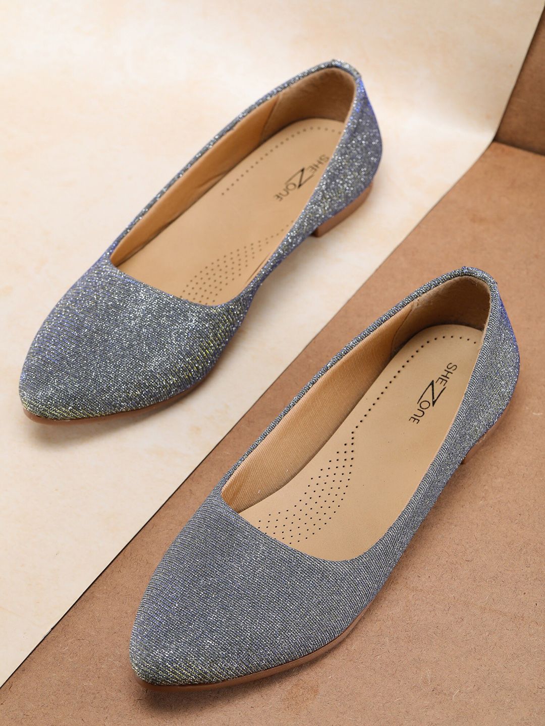 Shezone Women Grey Embellished Ballerinas Flats Price in India