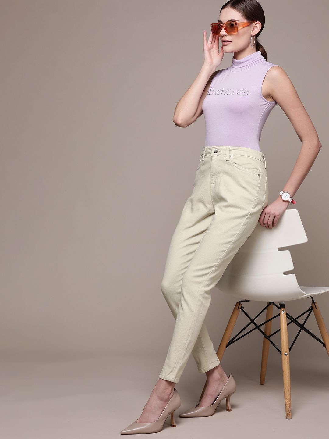 bebe Women Light Khaki Denim Daze Super Skinny Fit High-Rise Stretchable Jeans Price in India