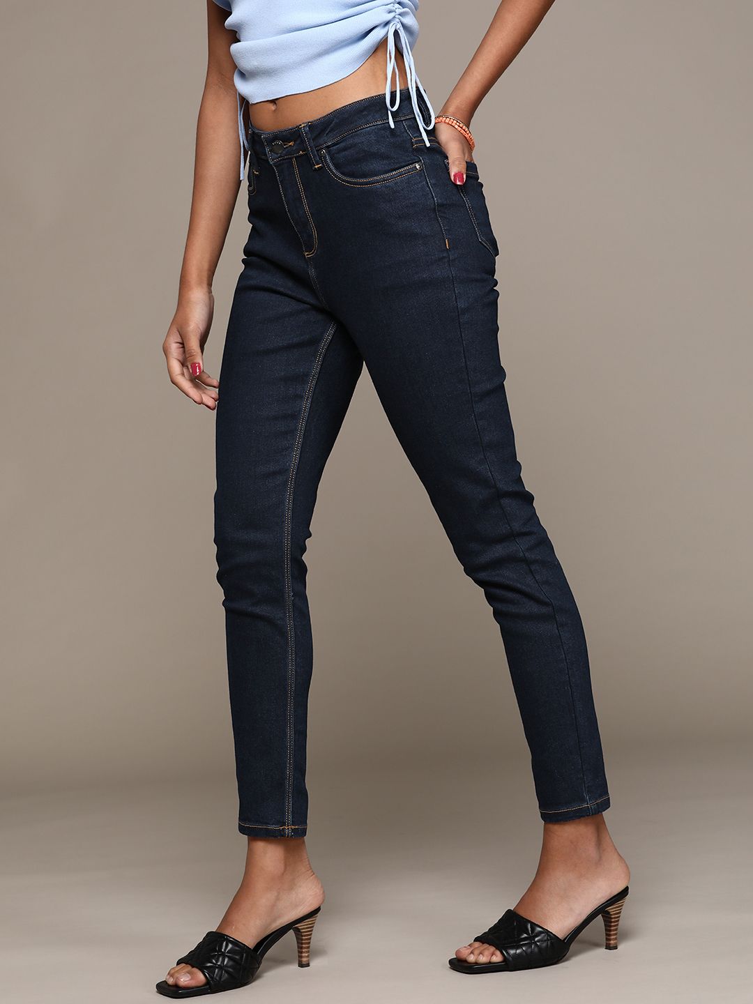 bebe Women Dark Indigo Denim Daze Super Skinny Fit High-Rise Stretchable Jeans Price in India