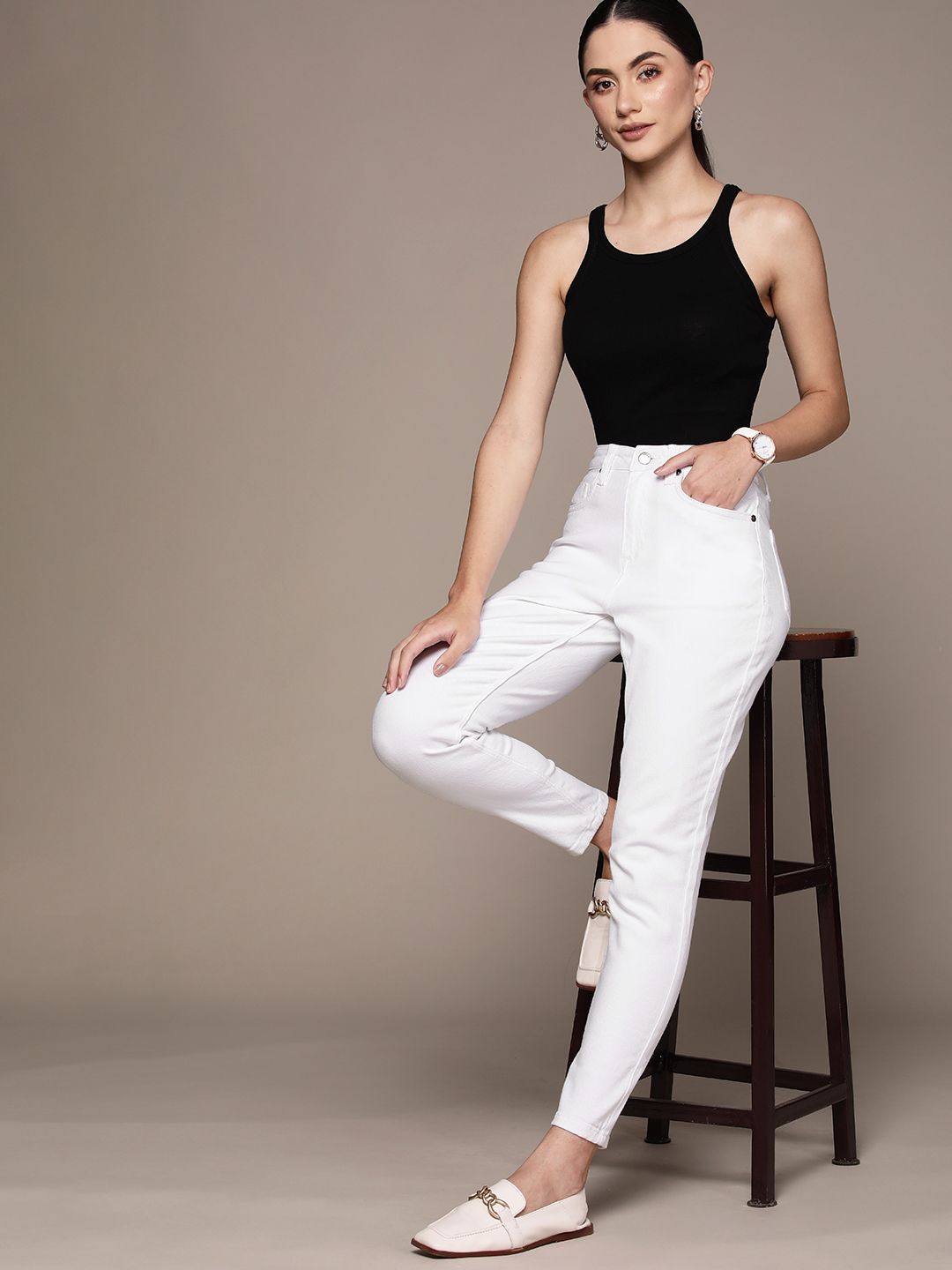 bebe Women White Super Skinny Fit High-Rise Stretchable Jeans Price in India