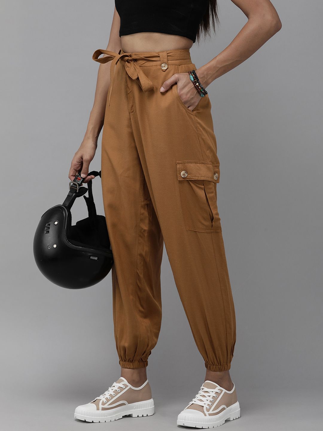 The Roadster Lifestyle Co. Women Brown Solid Joggers Price in India