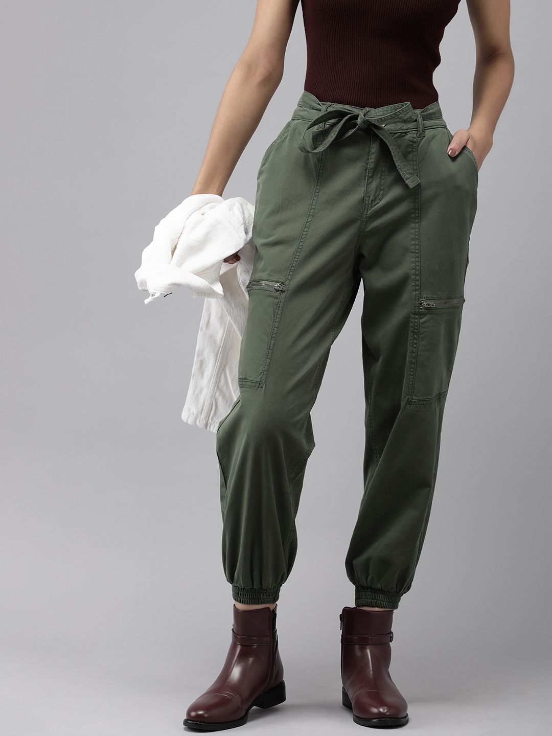 The Roadster Life Co. Women Mid-Rise Belted Cargo Style Joggers Price in India