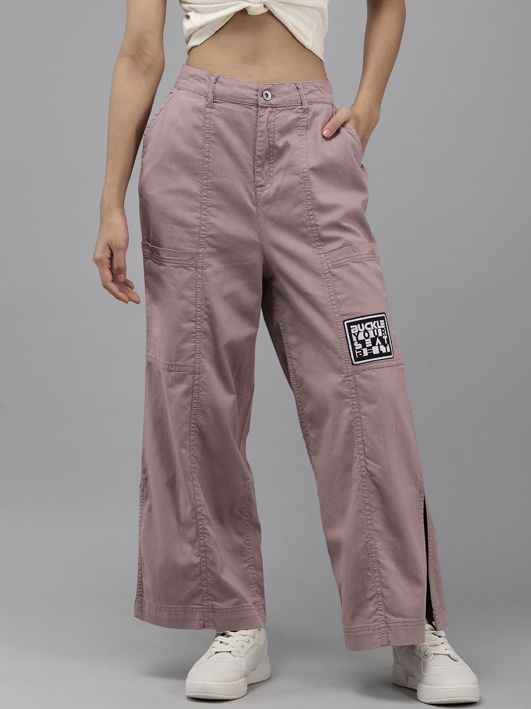 The Roaster Lifestyle Co. Women Pure Cotton Mid Rise Parallel Trousers With Side Slits Price in India