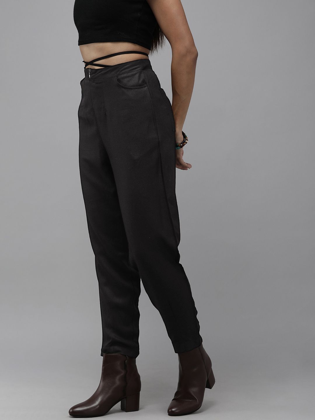 The Roadster Lifestyle Co. Women Black Solid Trousers Price in India