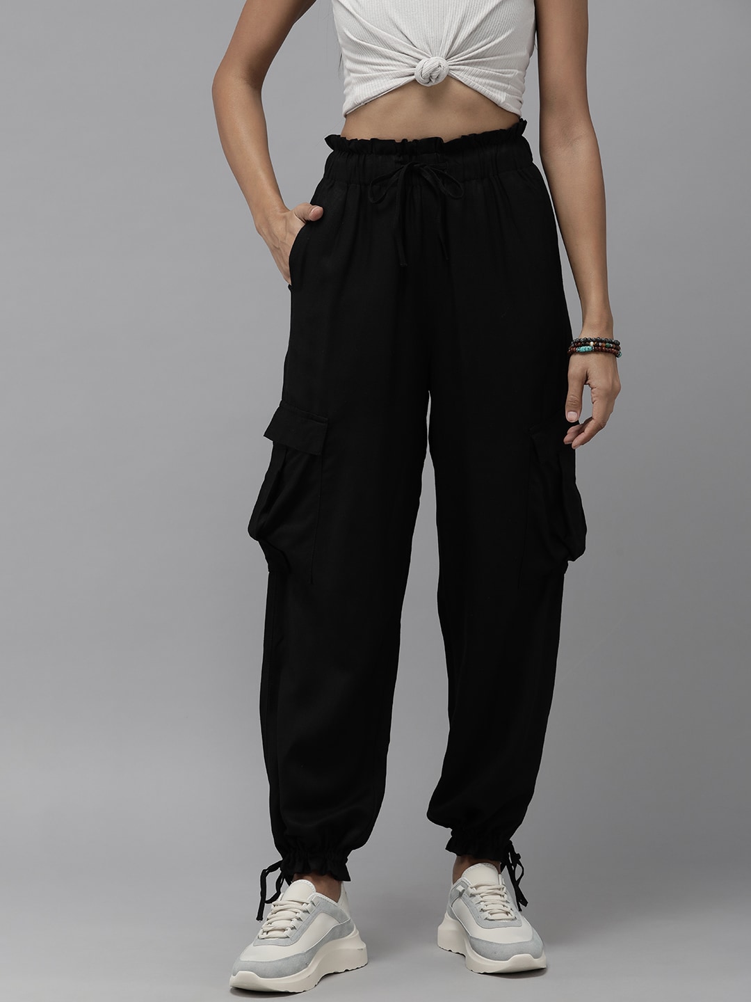 The Roadster Lifestyle Co. Women Black Solid Pleated Joggers Price in India