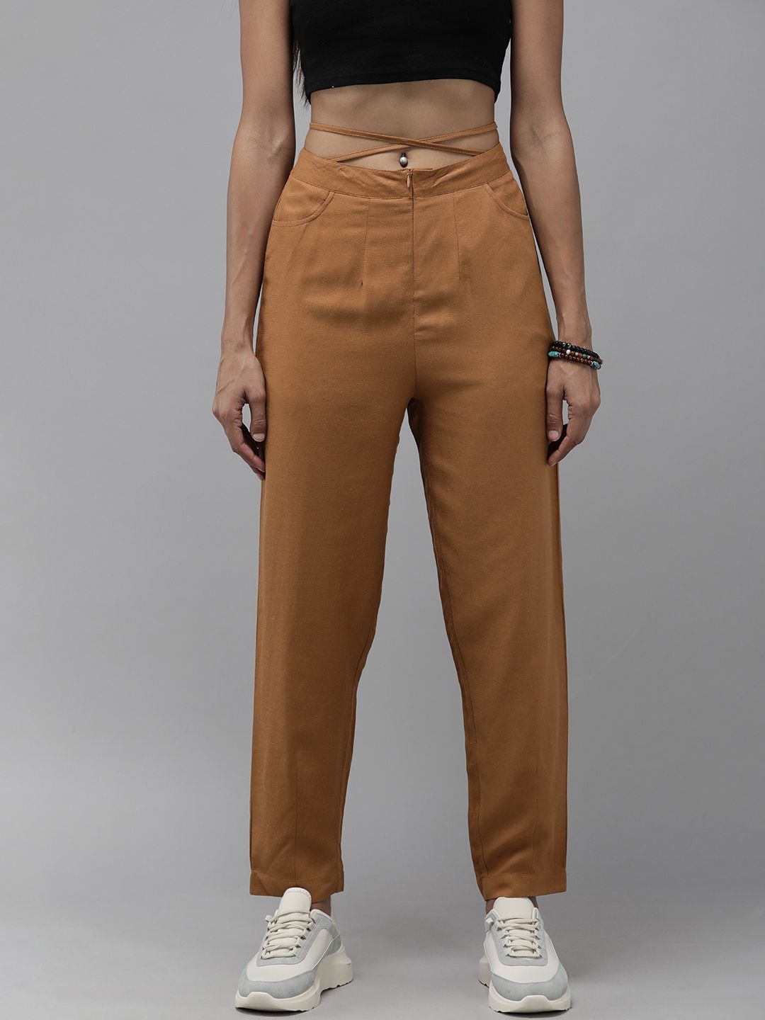 The Roadster Lifestyle Co. Women Brown Solid Trousers Price in India