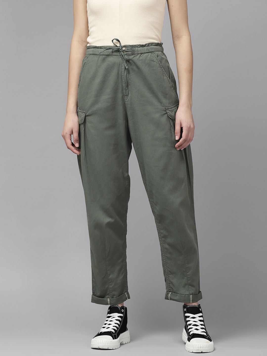 The Roadster Lifestyle Co. Women Pure Cotton Cargos Trousers Price in India
