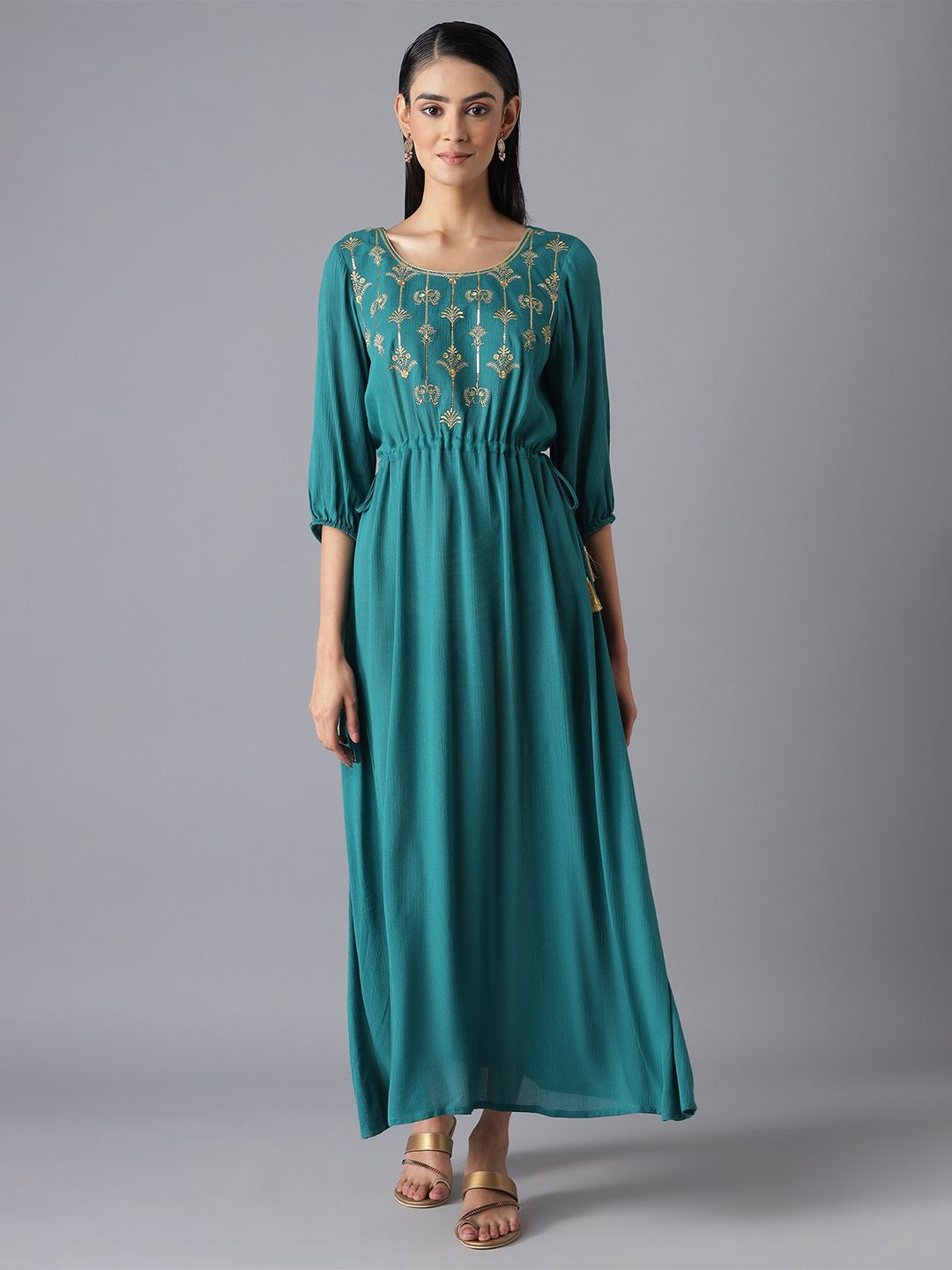 AURELIA Women Green Ethnic Motifs Maxi Dress Price in India