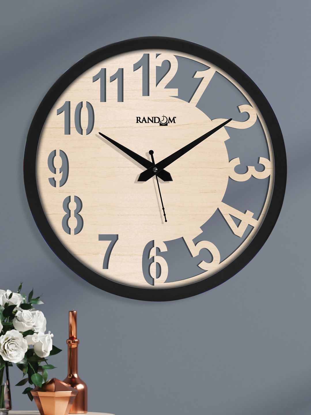 RANDOM Cream-Coloured & Black Contemporary Wall Clock Price in India