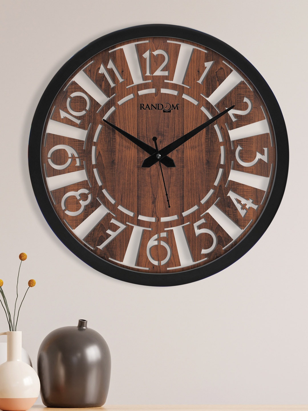 RANDOM Coffee Brown & Black Contemporary Wall Clock Price in India