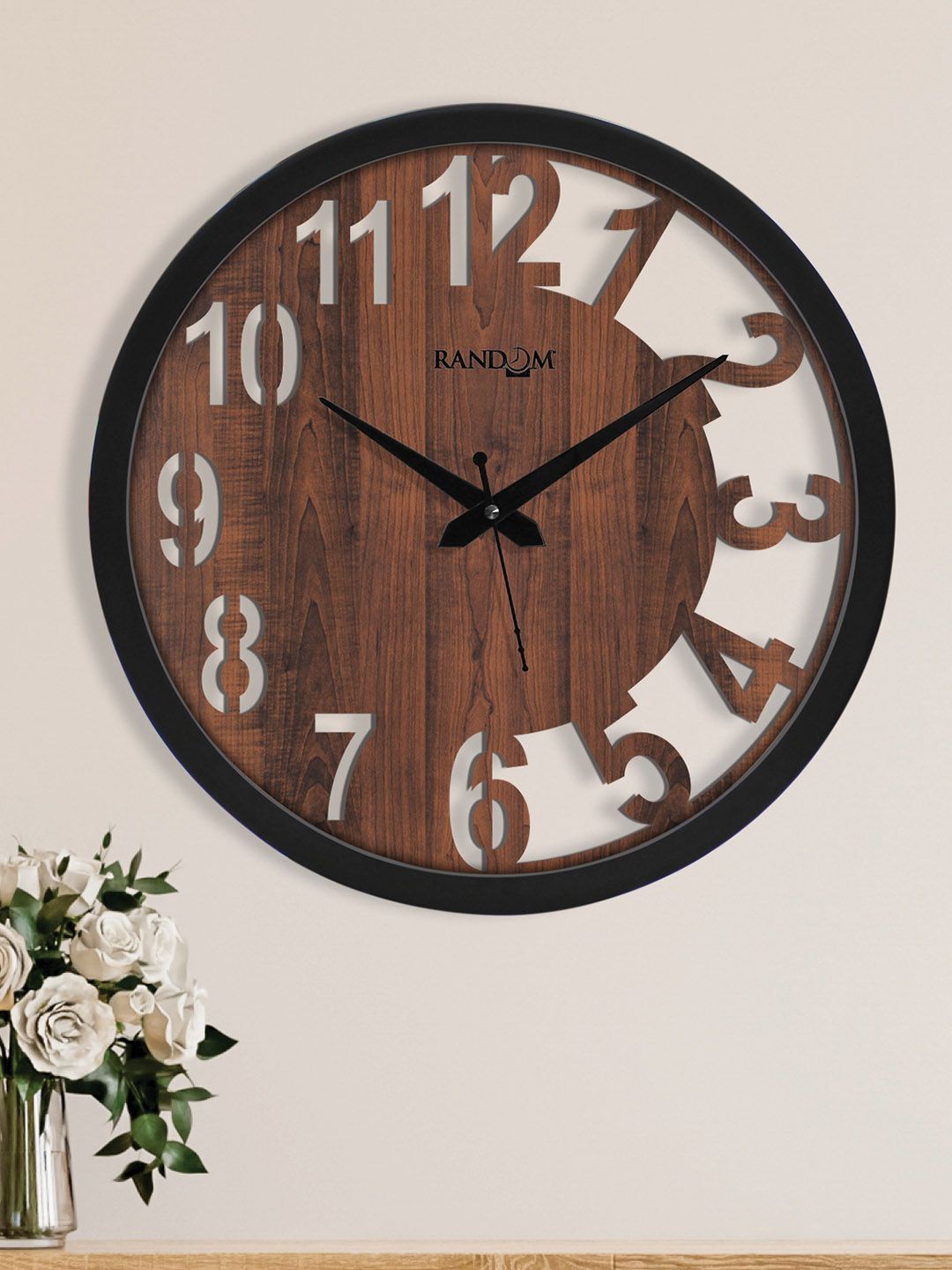 RANDOM Coffee Brown & Black Contemporary Wall Clock Price in India