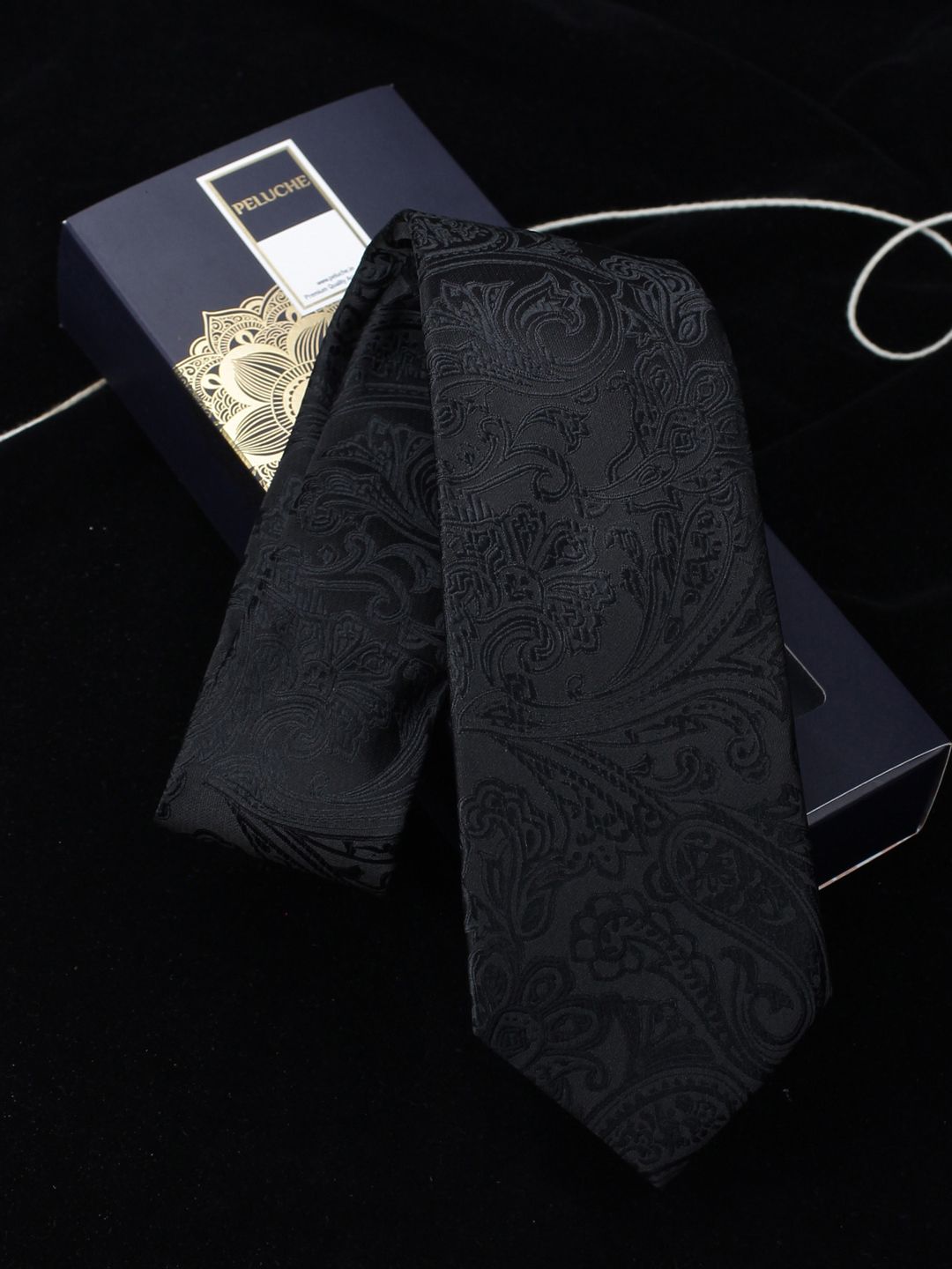 PELUCHE Men Black Woven Design Broad Tie