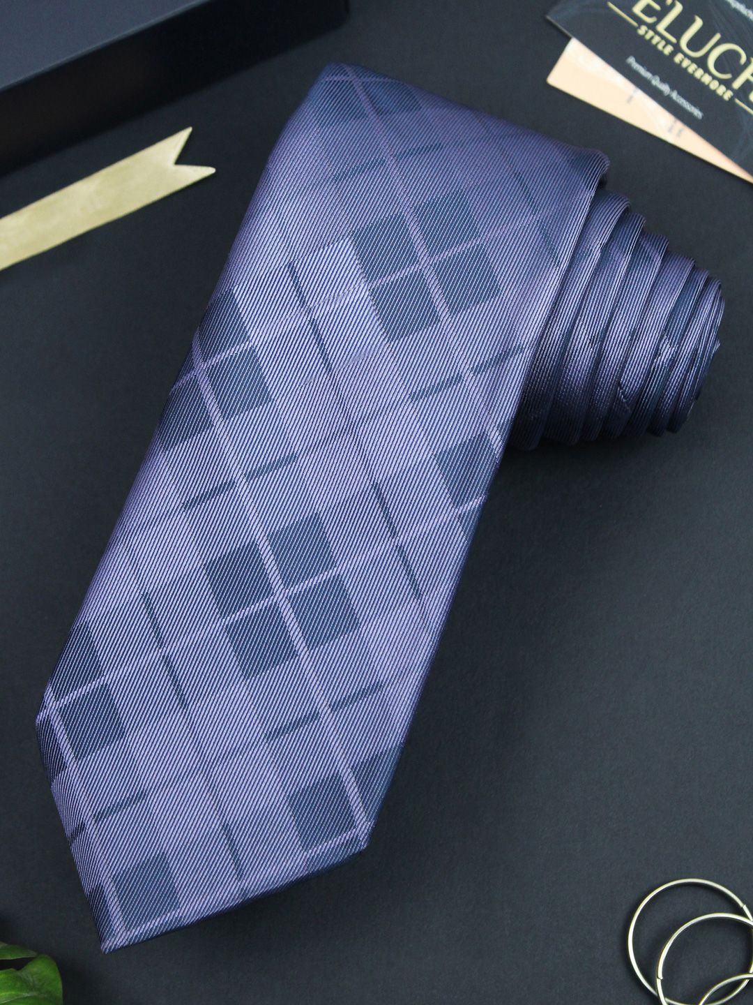 PELUCHE Men Blue Checked Broad Tie