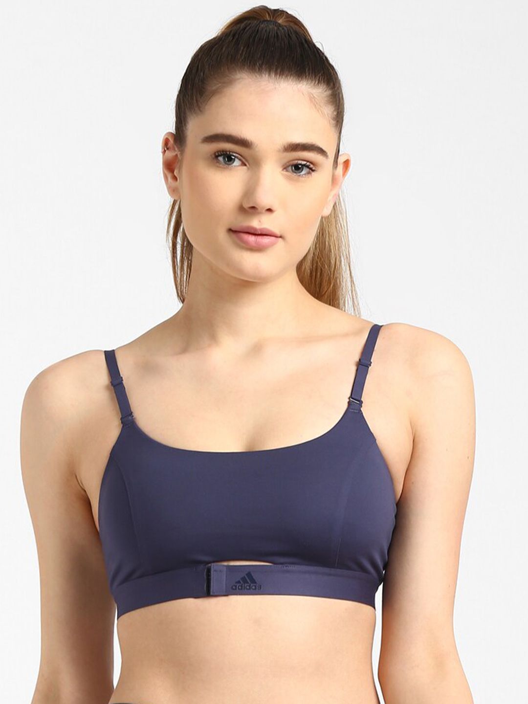 ADIDAS Navy Blue Solid Lightly Padded Training Or Gym Bra Price in India