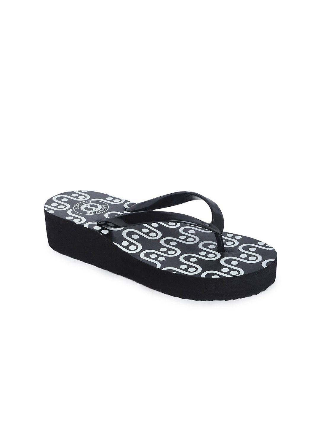 APPITITE Women Black & White Printed Heeled Thong Flip Flop Price in India