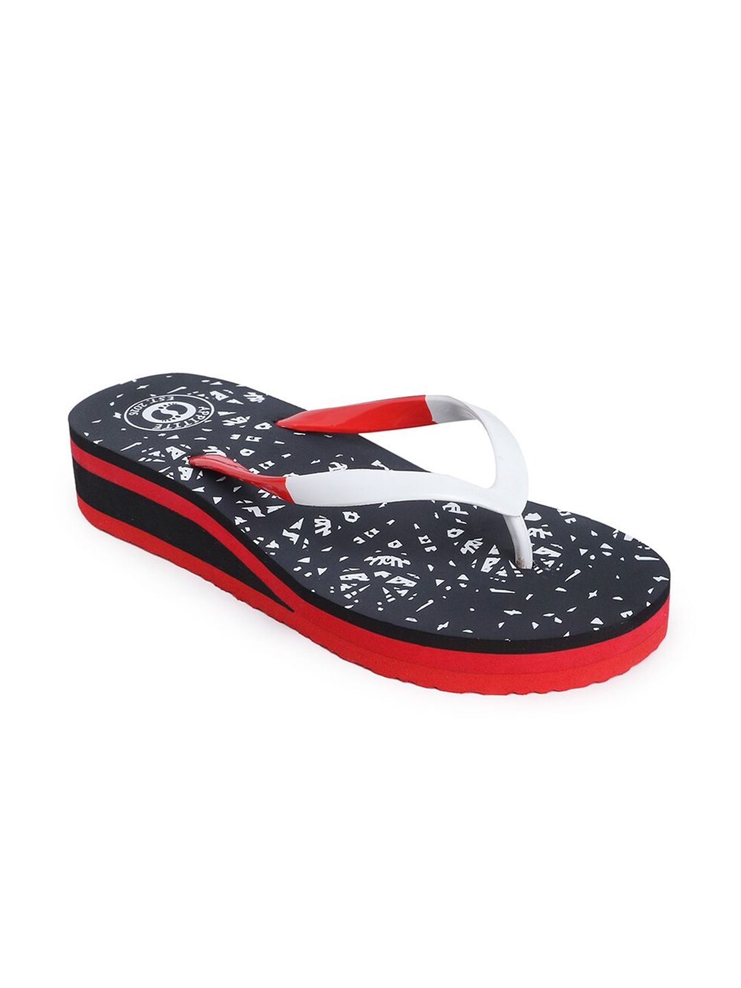 APPITITE Women Black & Red Printed Heeled Thong Flip Flop Price in India