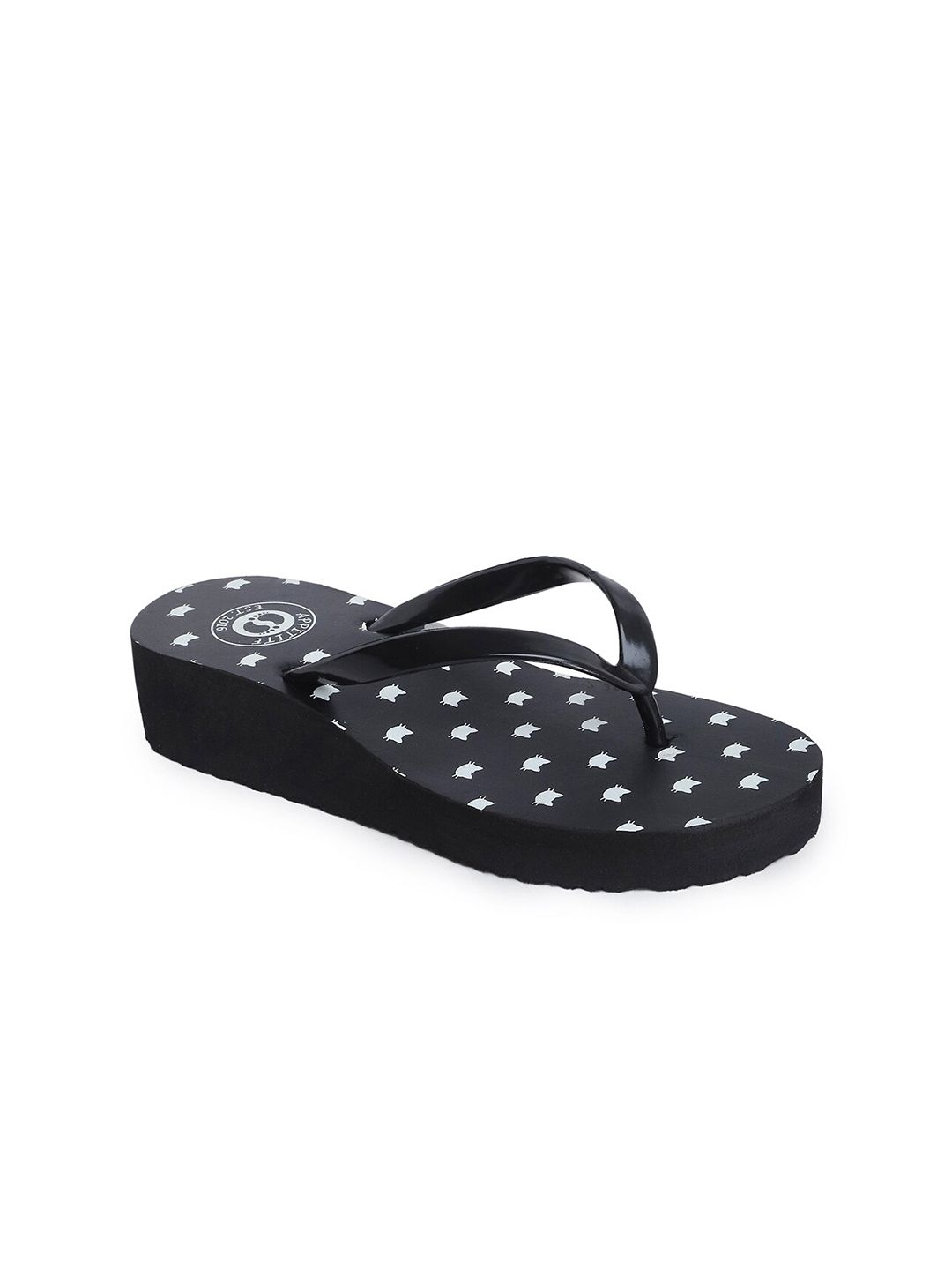 APPITITE Women Black & White Printed Heeled Thong Flip Flop Price in India