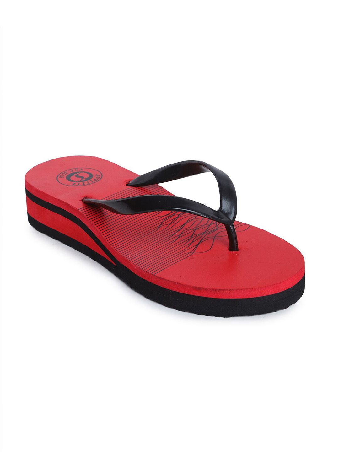 APPITITE Women Red & Black Printed Heeled Thong Flip Flop Price in India