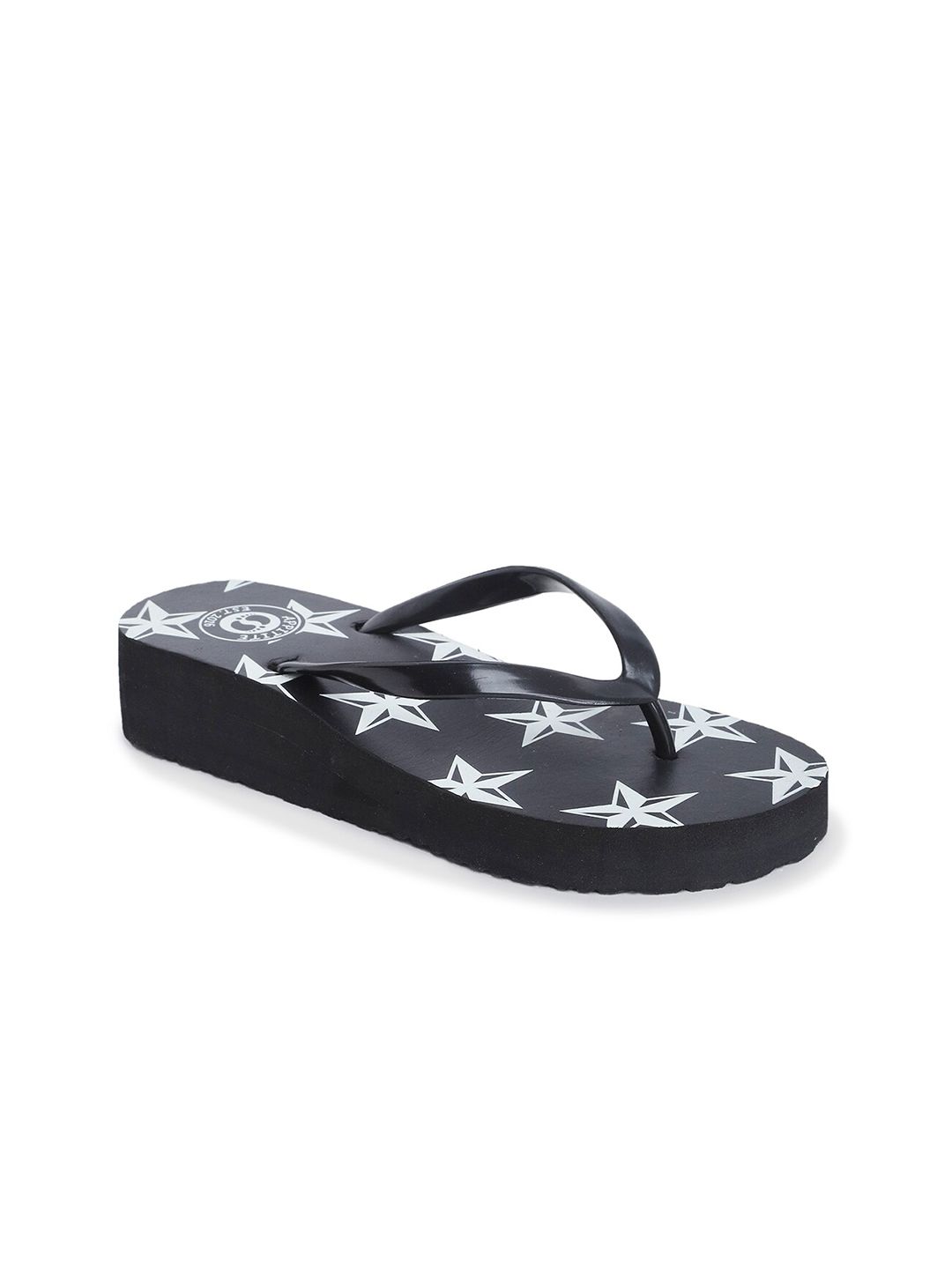 APPITITE Women Black & White Printed Heeled Thong Flip Flop Price in India