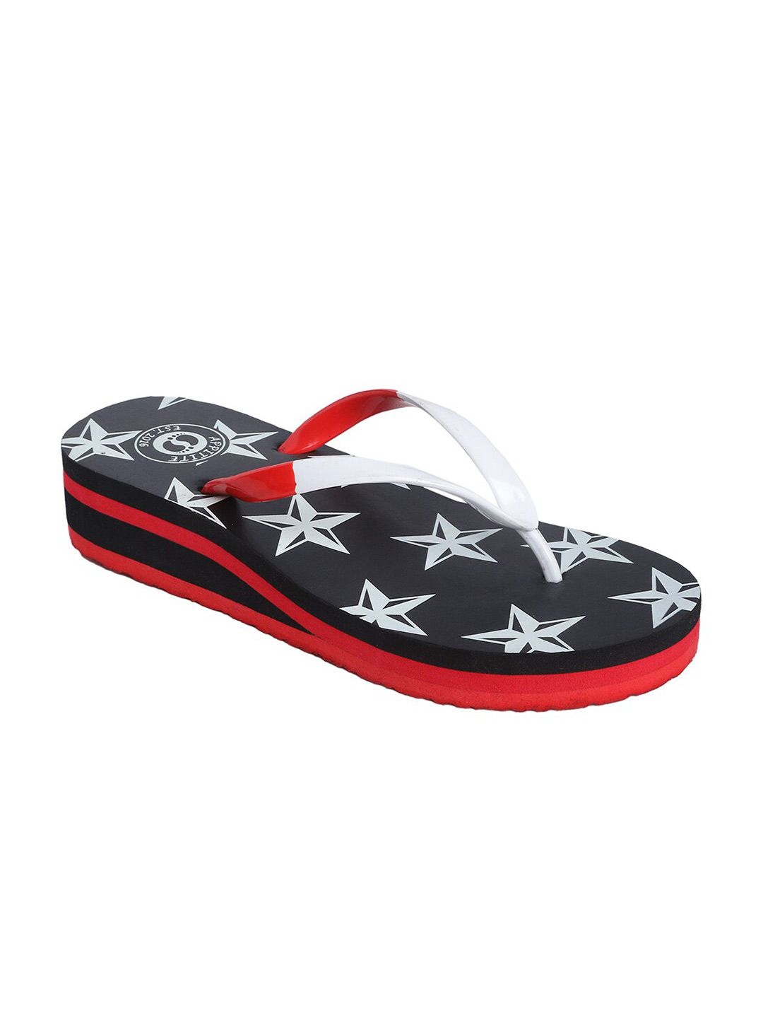 APPITITE Women Black & White Printed Heeled Thong Flip Flop Price in India