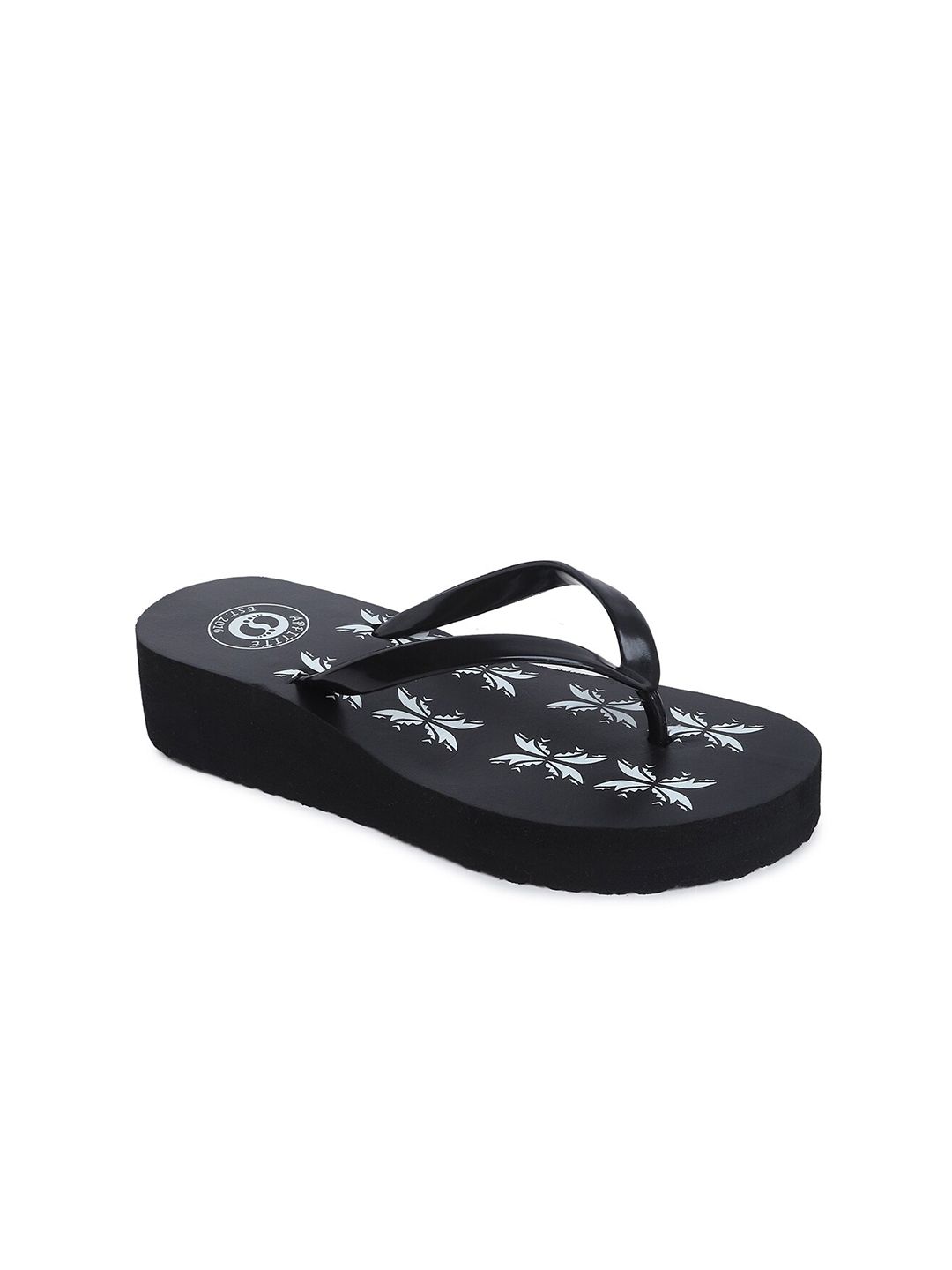 APPITITE Women Black & White Printed Heeled Thong Flip Flop Price in India