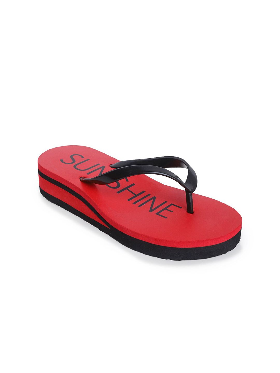 APPITITE Women Red & Black Printed Heeled Thong Flip Flop Price in India