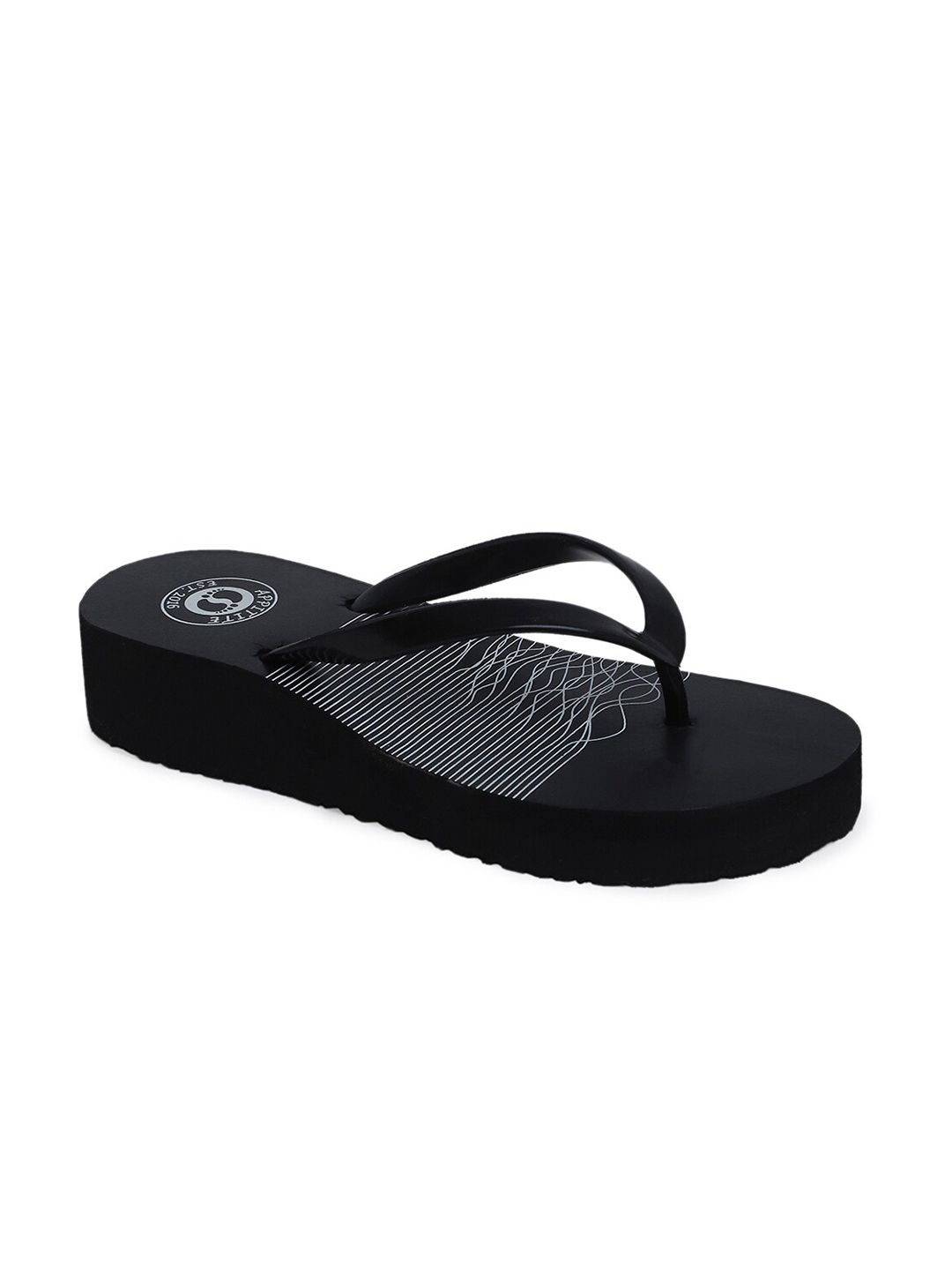 APPITITE Women Black Printed Heeled Thong Flip Flop Price in India