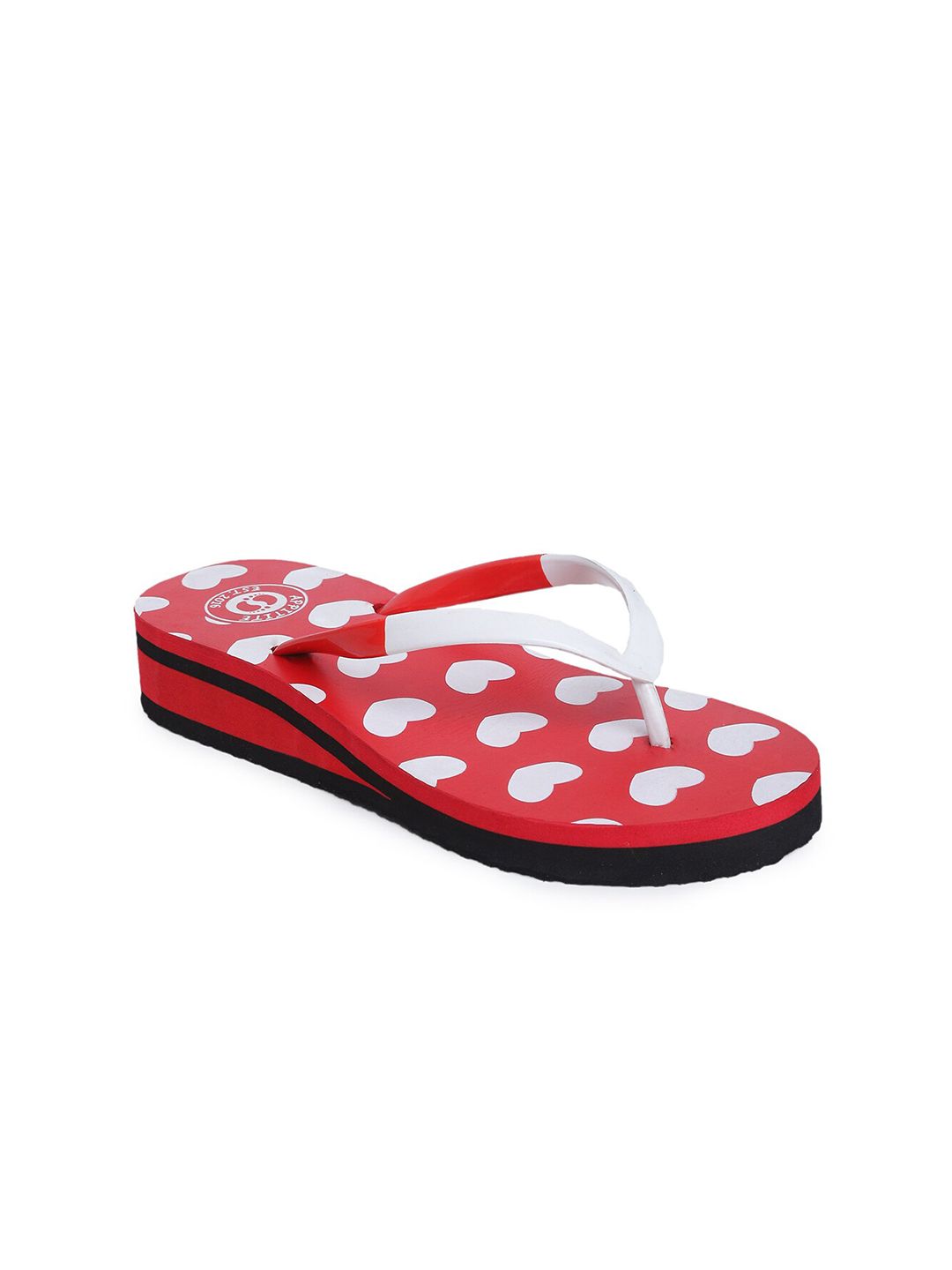 APPITITE Women Red & White Printed Heeled Thong Flip Flop Price in India