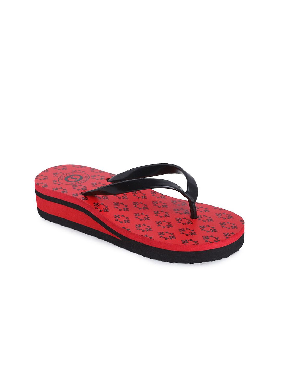 APPITITE Women Red & Black Printed Heeled Thong Flip Flop Price in India