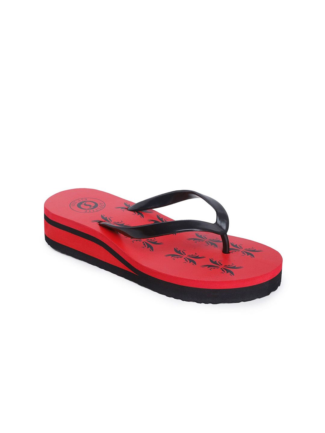 APPITITE Women Red & Black Printed Heeled Thong Flip Flop Price in India