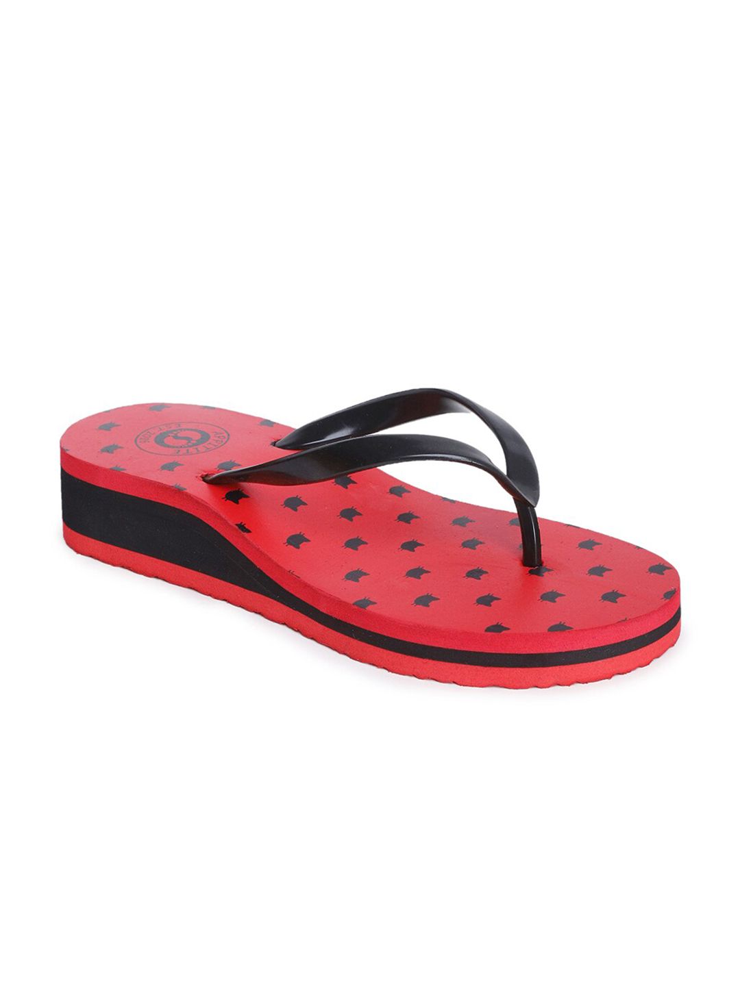 APPITITE Women Red & Black Printed Heeled Thong Flip Flop Price in India