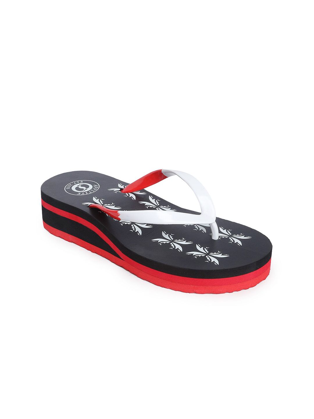 APPITITE Women Black & Red Printed Heeled Thong Flip Flop Price in India