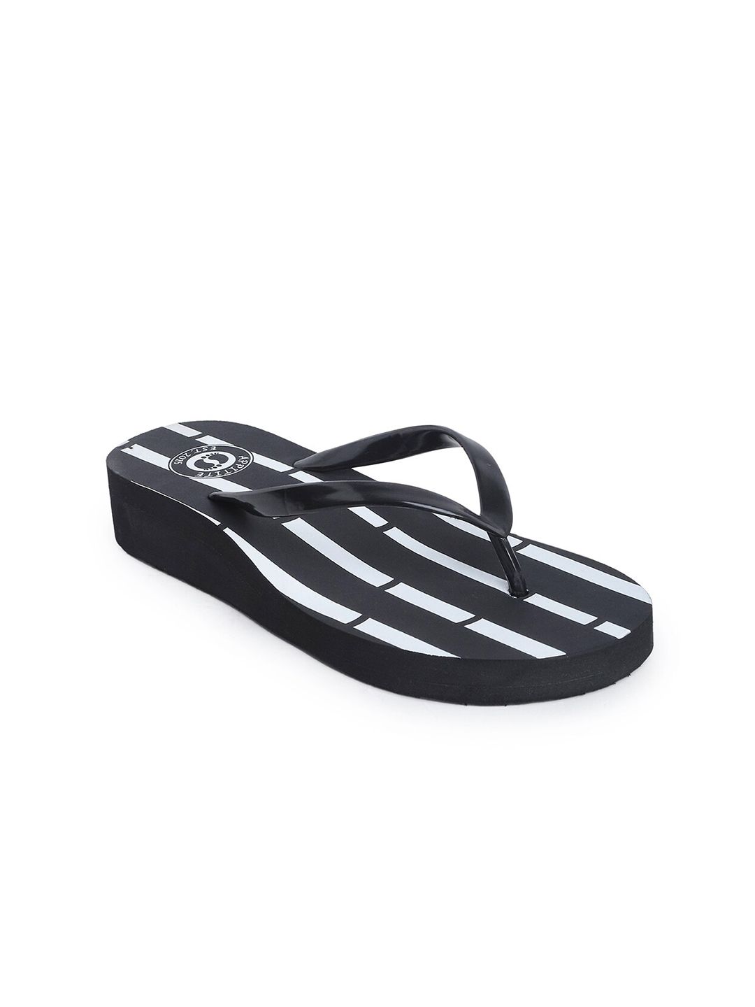 APPITITE Women Black & White Printed Heeled Thong Flip Flop Price in India