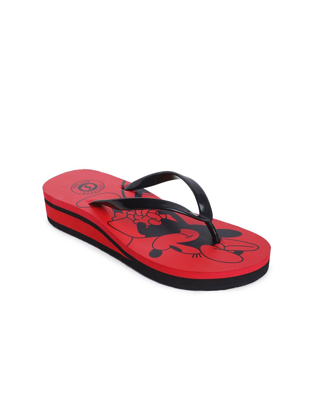 APPITITE Women Red & Black Printed Heeled Thong Flip Flop Price in India