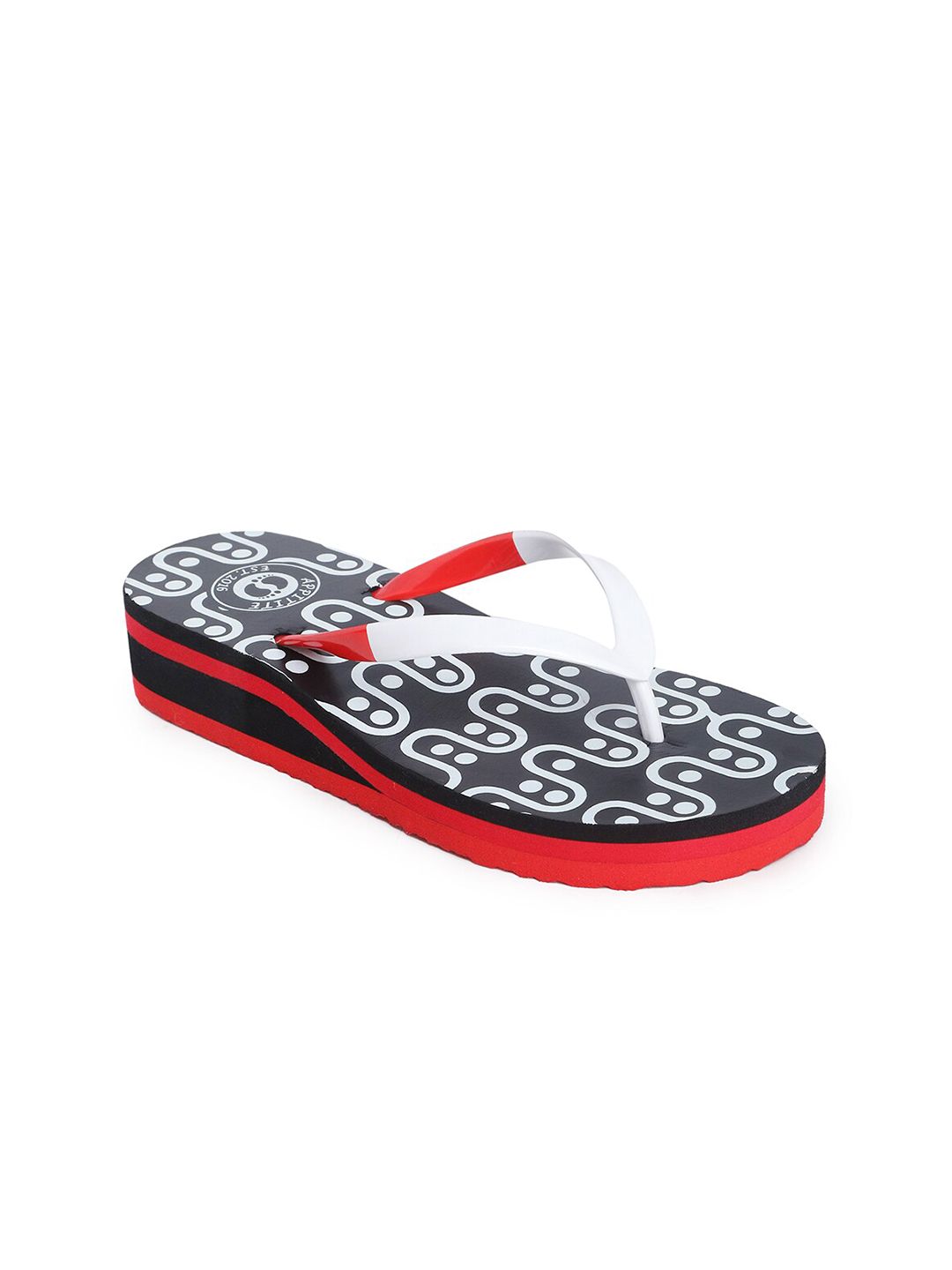 APPITITE Women Black & Red Printed Heeled Thong Flip Flop Price in India