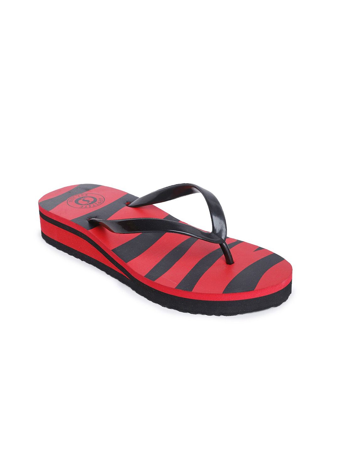 APPITITE Women Red & Black Printed Heeled Thong Flip Flop Price in India