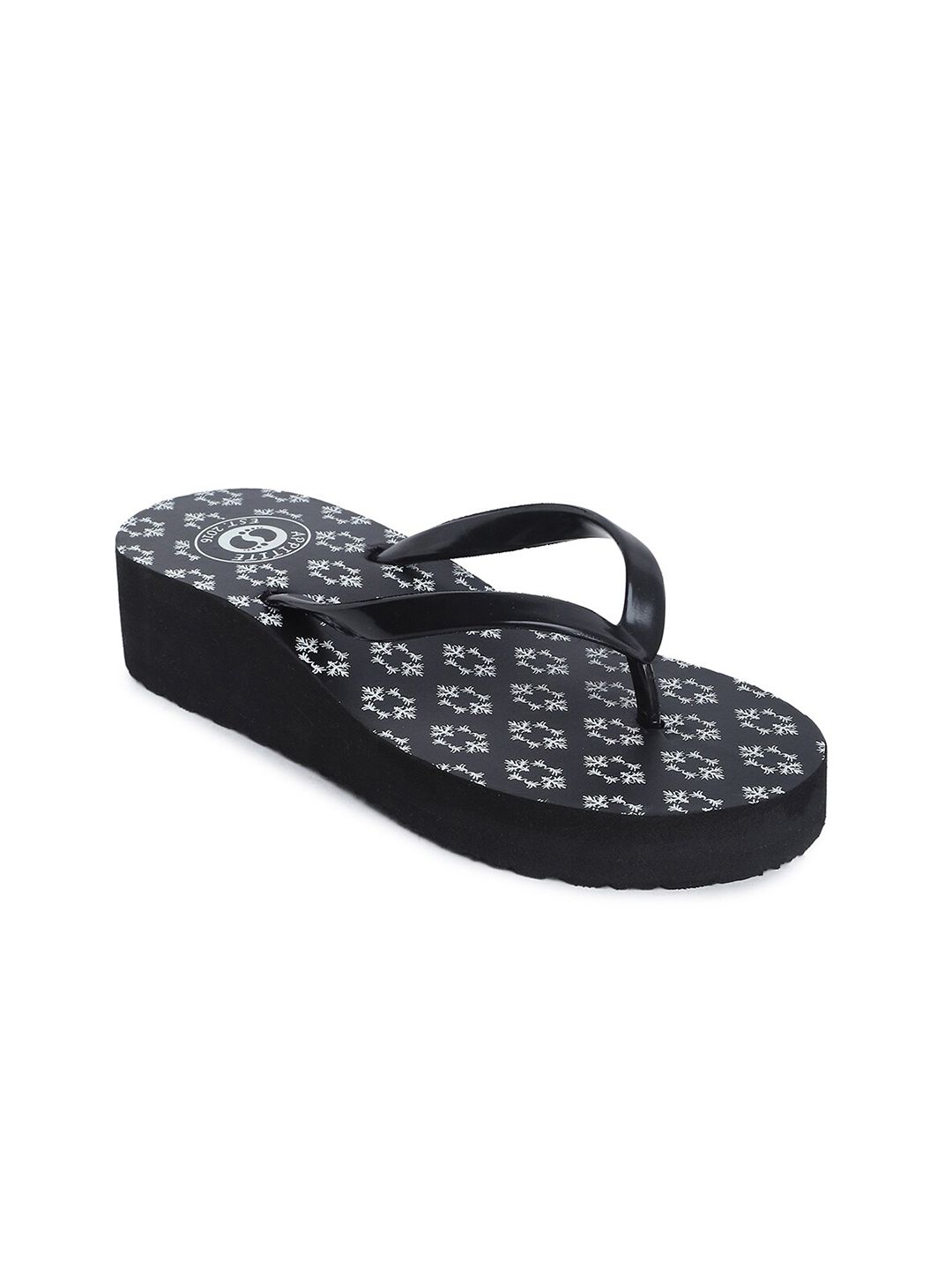 APPITITE Women Black & White Printed Heeled Thong Flip Flop Price in India