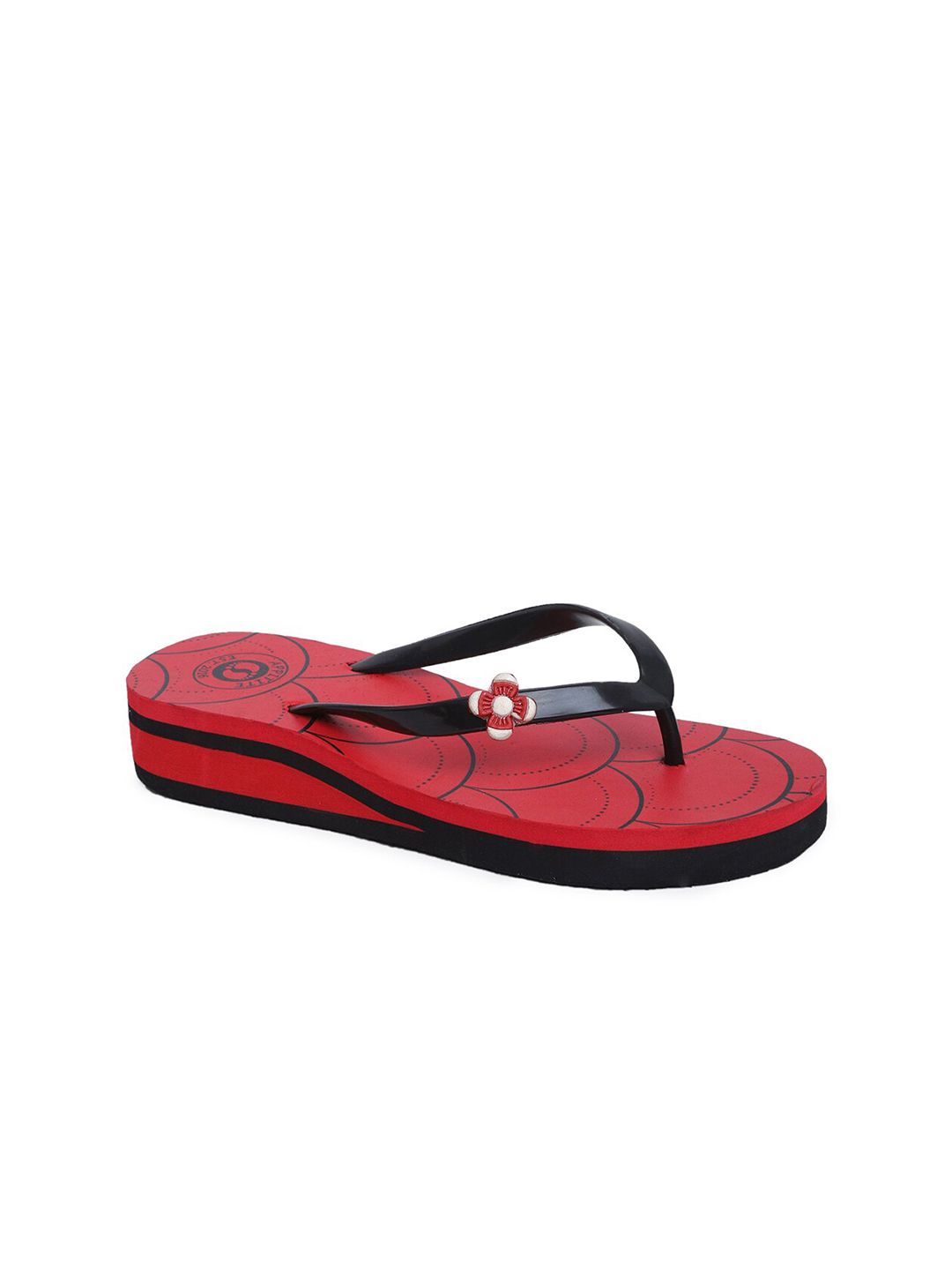 APPITITE Women Red & Black Printed Heeled Thong Flip Flop Price in India