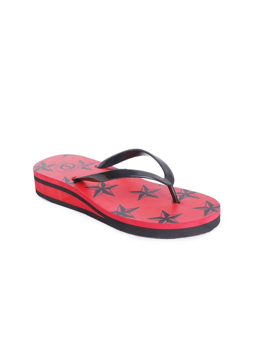 APPITITE Women Red & Blue Printed Heeled Thong Flip Flop Price in India