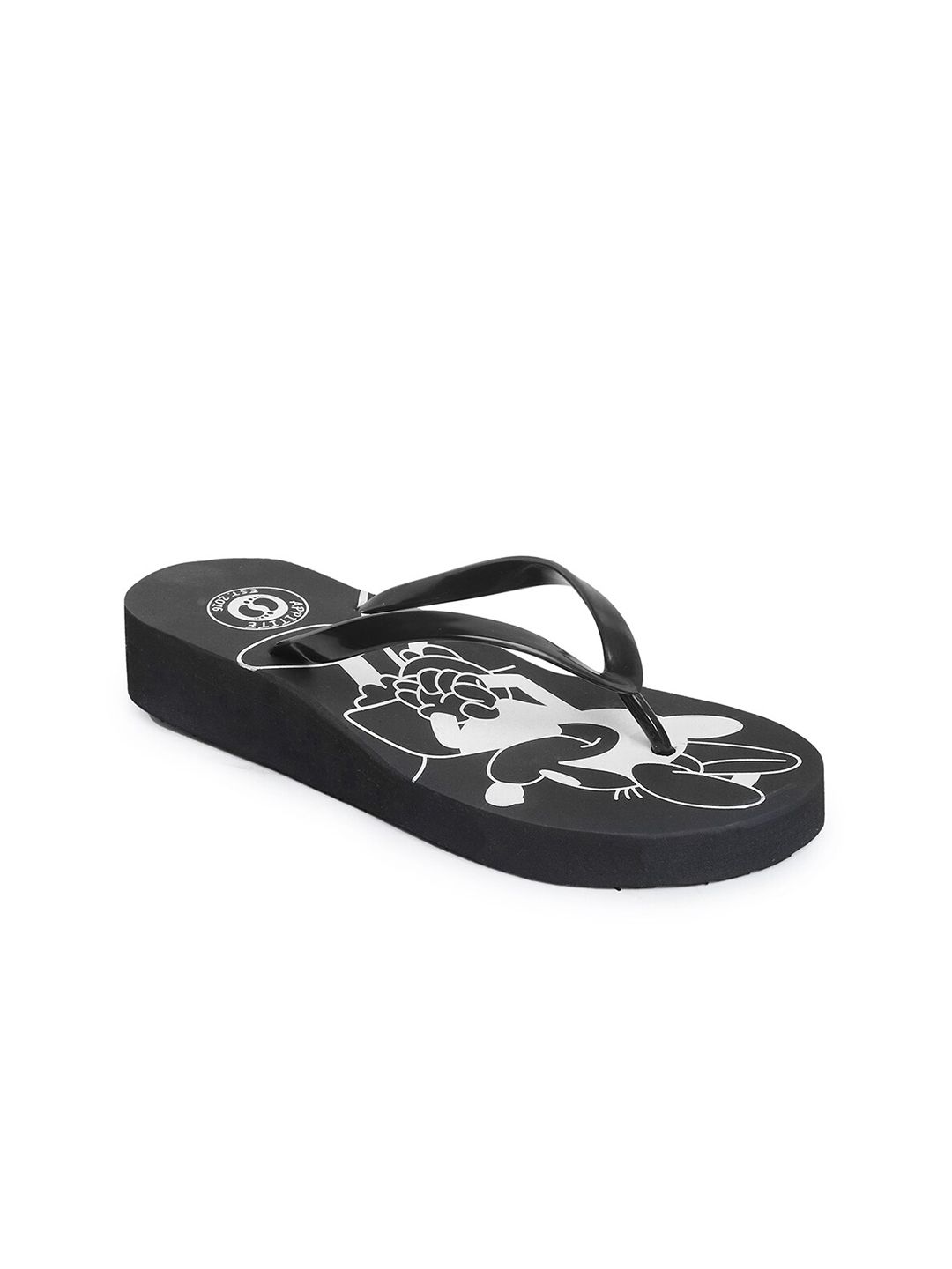 APPITITE Women Black & White Printed Heeled Thong Flip Flop Price in India