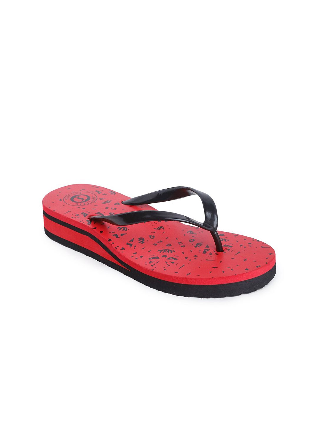 APPITITE Women Red & Black Printed Heeled Thong Flip Flop Price in India