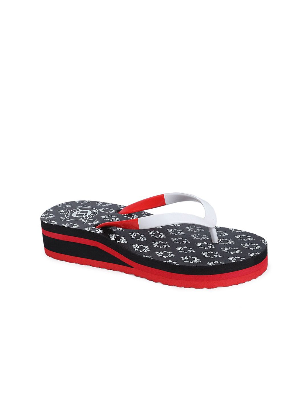 APPITITE Women Black & White Printed Heeled Thong Flip Flop Price in India