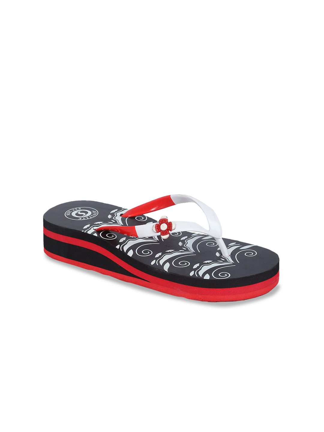 APPITITE Women Black & White Printed Heeled Thong Flip Flop Price in India